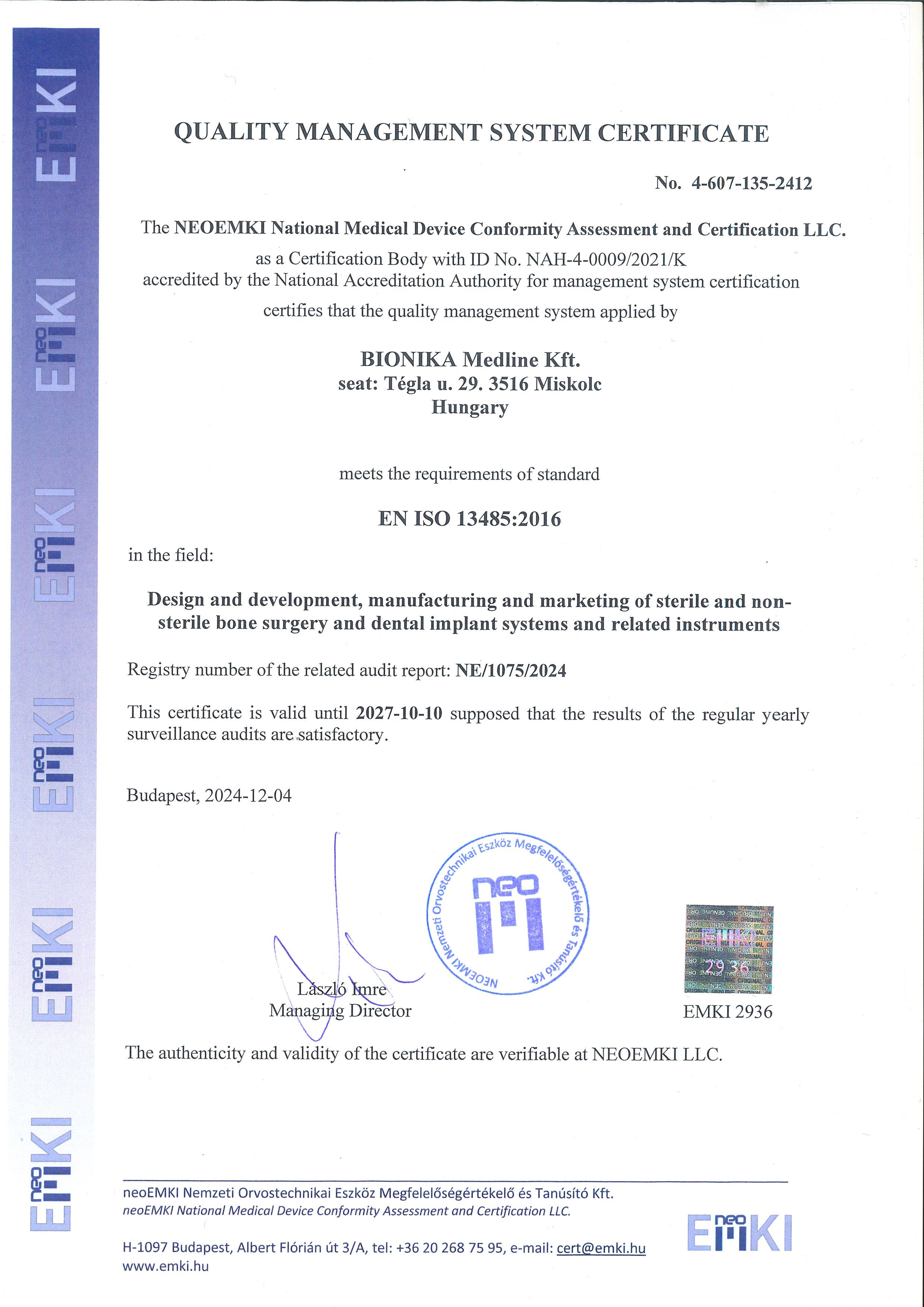 ISO 13485-2016 ENG - NEOEMKI - 2027.10.10 ISO 13485
