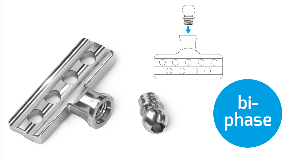 Bionic bi-phase implant, with screwable ball head